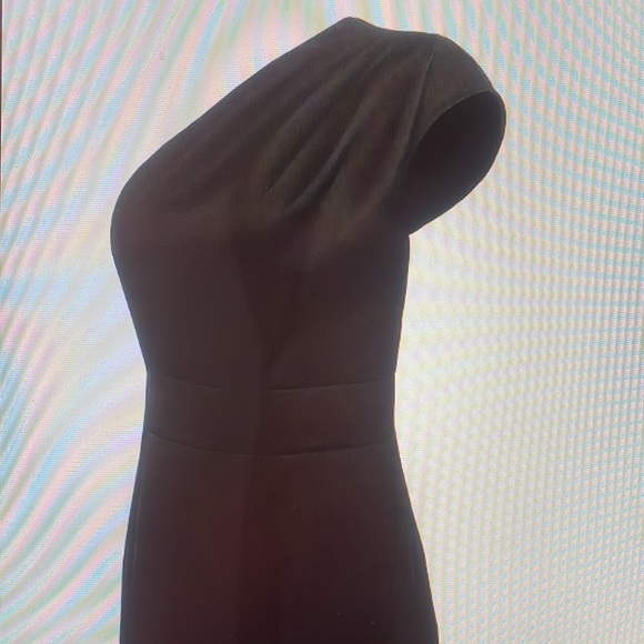 Elegant Formal Solid Slit Asymmetrical Oblique Collar Evening Dress Sz XL/12 Blk - Picture 6 of 6